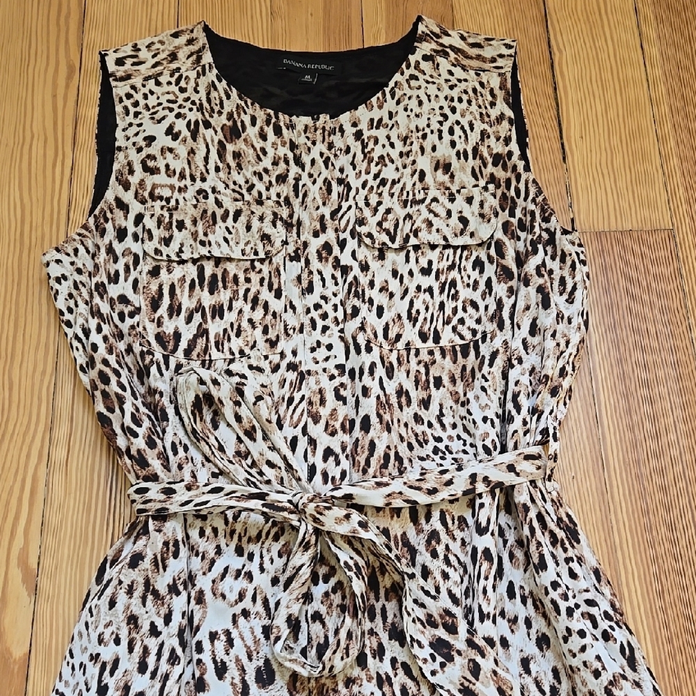 Banana Republic Leopard Print Sleeveless Belted Safari Midi Dress Size M - Picture 10 of 15